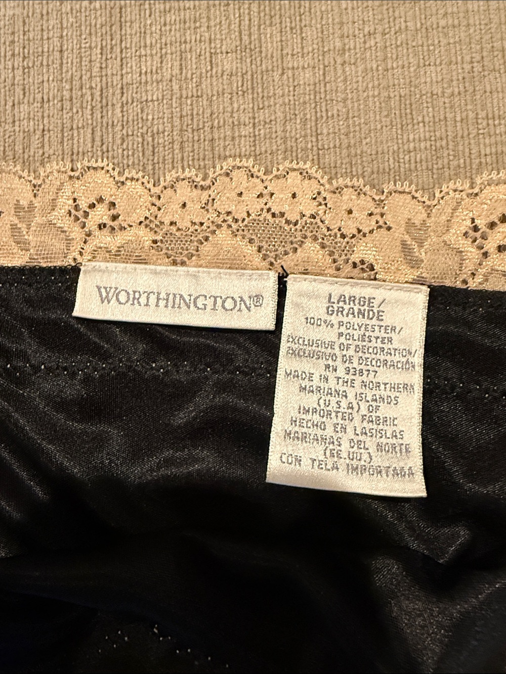 Worthington Black Satin Chemise with Ivory Lace Trim - Picture 2 of 4